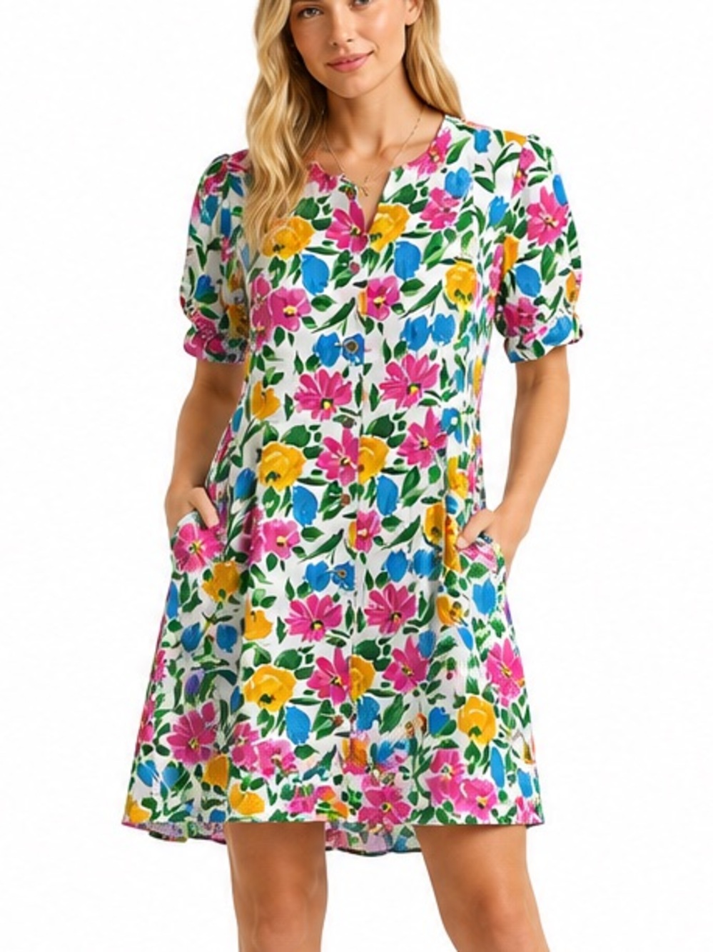 Vintage Tradition Floral Button Front Midi Dress XL 2XL Puff Sleeve